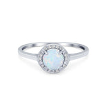 Halo Wedding Bridal Ring Round Lab Created White Opal 925 Sterling Silver