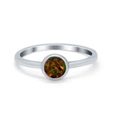 Petite Dainty Ring Solitaire Round Lab Created Black Opal 925 Sterling Silver