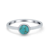 Petite Dainty Ring Solitaire Round Simulated Turquoise CZ 925 Sterling Silver