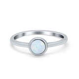 Petite Dainty Ring Solitaire Round Lab White Opal Simulated CZ 925 Sterling Silver