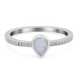 Half Eternity Pear Lab Created White Opal Wedding Ring Band Simulated CZ 925 Sterling Silver