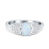 Fashion Heart Ring Oval Lab Created White Opal 925 Sterling Silver
