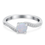 Swirl Lab Created White Opal Wedding Ring Round Simulated CZ 925 Sterling Silver