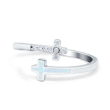 Cross Ring Sideways Round Eternity Lab Created White Opal 925 Sterling Silver