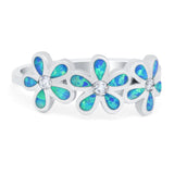 Plumeria Flower Ring Band Lab Created Blue Opal 925 Sterling Silver (8mm)