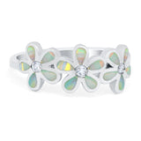 Plumeria Flower Ring Band Lab Created White Opal 925 Sterling Silver (8mm)