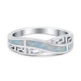 Greek Key Crisscross Ring Lab Created White Opal Band 925 Sterling Silver