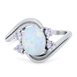 Swirl Oval Wedding Bridal Ring Lab Created White Opal 925 Sterling Silver
