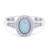 Lab Created White Opal Halo Wedding Ring Oval Simulated CZ 925 Sterling Silver (11mm)