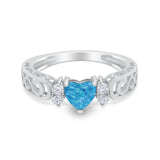 Filigree Heart Promise Wedding Ring Lab Created Blue Opal 925 Sterling Silver