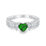 Filigree Heart Promise Wedding Ring Simulated Green Emerald CZ 925 Sterling Silver