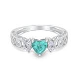 Filigree Heart Promise Wedding Ring Simulated Paraiba Tourmaline CZ 925 Sterling Silver