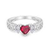 Filigree Heart Promise Wedding Ring Simulated Ruby CZ 925 Sterling Silver