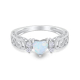 Filigree Heart Promise Wedding Ring 925 Sterling Silver Lab Created White Opal