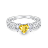Filigree Heart Promise Wedding Ring Simulated Yellow CZ 925 Sterling Silver