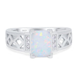 Fashion Ring Radiant Cut Lab Created White Opal 925 Sterling Silver