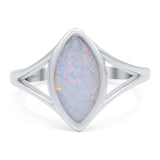 Solitaire Ring Marquise Shape Lab Created White Opal Split Shank 925 Sterling Silver (15mm)