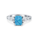 Emerald Cut Wedding Bridal Ring Lab Created Blue Opal 925 Sterling Silver