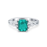 Emerald Cut Wedding Bridal Ring Simulated Paraiba Tourmaline CZ 925 Sterling Silver