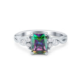 Emerald Cut Wedding Bridal Ring Simulated Rainbow CZ 925 Sterling Silver