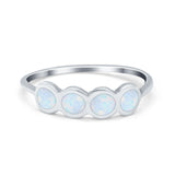 Petite Dainty Thumb Ring Round Lab Created White Opal 925 Sterling Silver