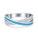 Infinity Crisscross Ring Lab Created Blue Opal 925 Sterling Silver