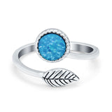 Fashion Ring Oxidized Stone Thumb Ring Round Lab Created Blue Opal 925 Sterling Silver
