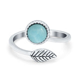 Fashion Ring Oxidized Stone Thumb Ring Round Simulated Larimar CZ 925 Sterling Silver