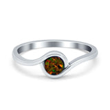 Swirl Petite Dainty Solitaire Ring Lab Created Black Opal 925 Sterling Silver
