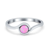 Swirl Petite Dainty Solitaire Ring Lab Created Pink Opal 925 Sterling Silver