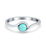 Swirl Petite Dainty Solitaire Ring Simulated Turquoise CZ 925 Sterling Silver