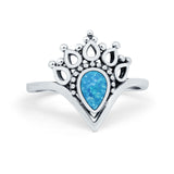 Chevron Midi Thumb Ring Band Pear Round Lab Created Blue Opal 925 Sterling Silver