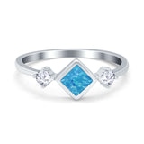 Fashion Thumb Ring Square Lab Created Blue Opal 925 Sterling Silver