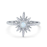 Cluster Starburst Opal Ring Round Lab Created White Opal 925 Sterling Silver