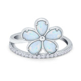 Plumeria Flower Ring Lab Created White Opal 925 Sterling Silver