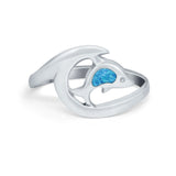 Summer Dolphin Wave Ring Band Lab Created Blue Opal Round  925 Sterling Silver