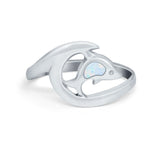 Summer Dolphin Wave Ring Band Lab Created White Opal Round  925 Sterling Silver