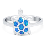 Turtle Ring Band Lab Created Blue Opal 925 Sterling Silver (14mm)