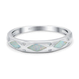 Half Eternity Lab Created White Opal Wedding Ring Band Simulated CZ 925 Sterling Silver