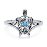 Turtle Ring Band Lab Created Blue Opal 925 Sterling Silver (13mm)