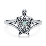 Turtle Ring Band Lab Created White Opal 925 Sterling Silver (13mm)