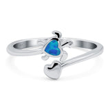 Turtle & Heart Ring Band Lab Created Blue Opal 925 Sterling Silver (10mm)