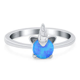 Unicorn Band Ring Round Lab Created Blue Opal 925 Sterling Silver