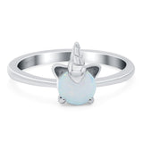 Unicorn Band Ring Round Lab Created White Opal 925 Sterling Silver