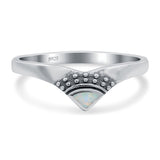 V Shape Ring Band Lab Created White Opal 925 Sterling Silver (6mm)