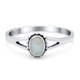 Oval Shape Ring Band Lab Created White Opal 925 Sterling Silver (7mm)
