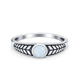 Oxidize Petite Dainty Ring Round Lab Created White Opal 925 Sterling Silver