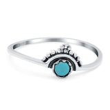 Bali Band Ring Round Simulated Turquoise 925 Sterling Silver