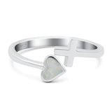 Heart & Cross Ring Band Lab Created White Opal 925 Sterling Silver (7mm)