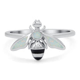 Bee Ring Band Lab Created White Opal 925 Sterling Silver (11mm)